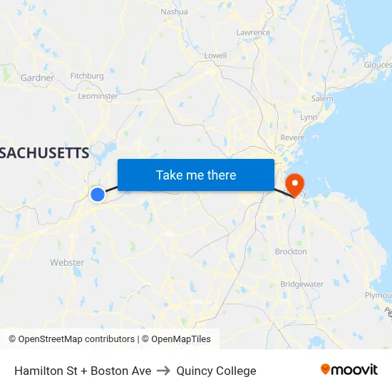 Hamilton St + Boston Ave to Quincy College map