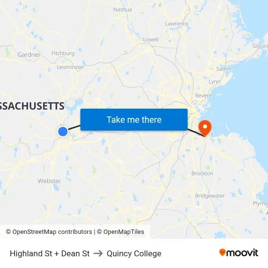 Highland St + Dean St to Quincy College map
