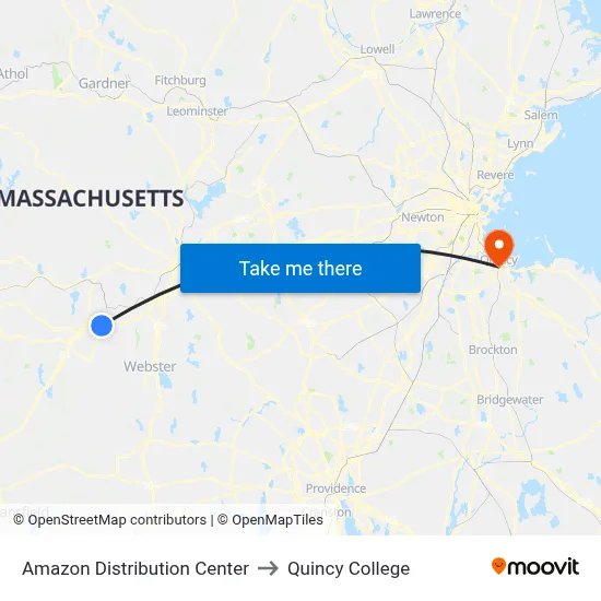 Amazon Distribution Center to Quincy College map