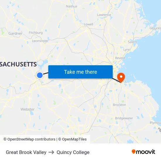 Great Brook Valley to Quincy College map