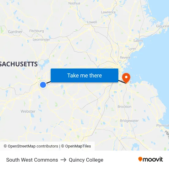 South West Commons to Quincy College map
