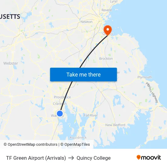 TF Green Airport (Arrivals) to Quincy College map