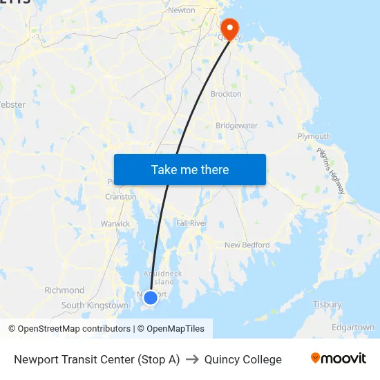 Newport Transit Center (Stop A) to Quincy College map