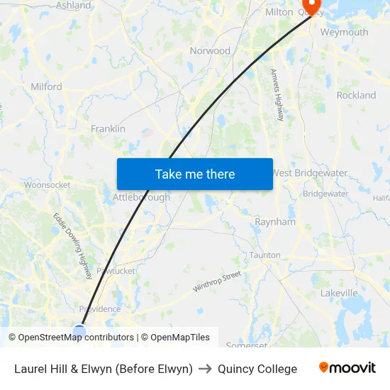 Laurel Hill & Elwyn (Before Elwyn) to Quincy College map