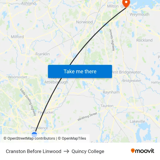 Cranston Before Linwood to Quincy College map