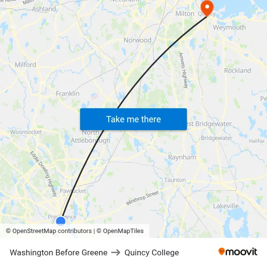 Washington Before Greene to Quincy College map