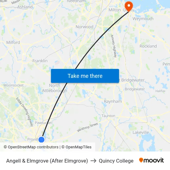 Angell & Elmgrove (After Elmgrove) to Quincy College map