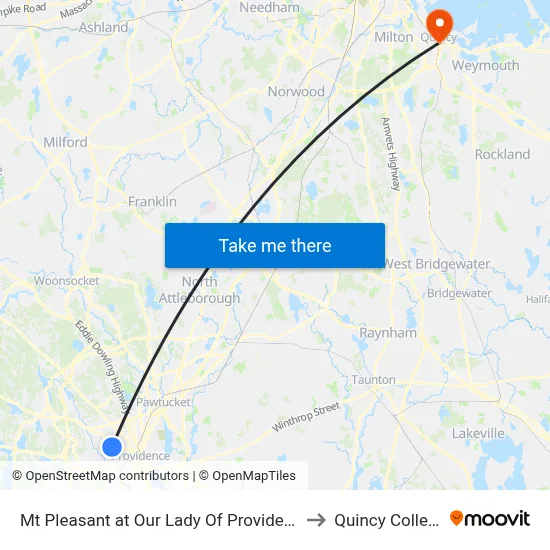 Mt Pleasant at Our Lady Of Providence to Quincy College map
