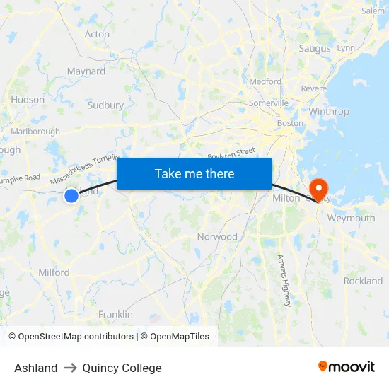 Ashland to Quincy College map