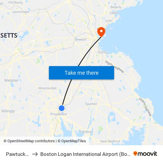 Pawtucket to Boston Logan International Airport (Bos) map