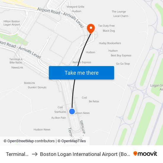 Terminal B to Boston Logan International Airport (Bos) map