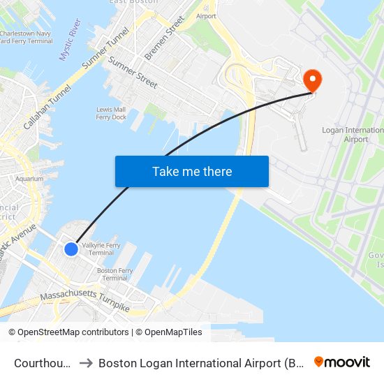 Courthouse to Boston Logan International Airport (Bos) map