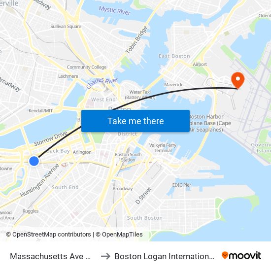 Massachusetts Ave @ Newbury St to Boston Logan International Airport (Bos) map