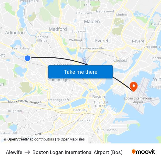 Alewife to Boston Logan International Airport (Bos) map