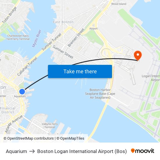 Aquarium to Boston Logan International Airport (Bos) map