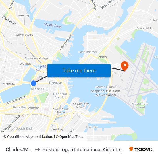 Charles/Mgh to Boston Logan International Airport (Bos) map
