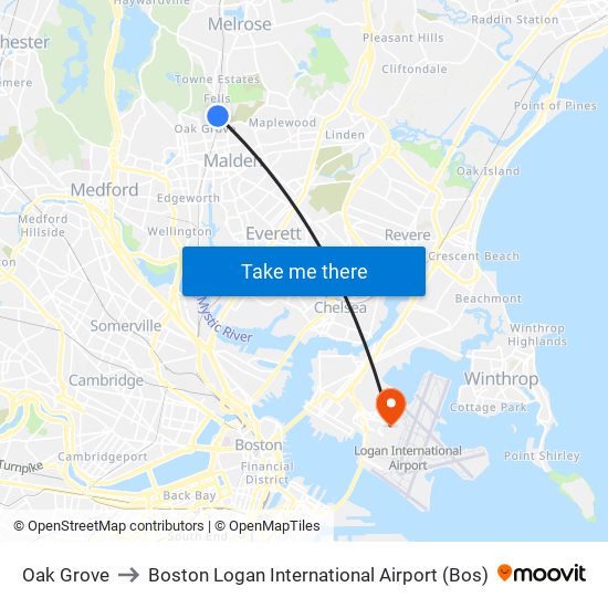 Oak Grove to Boston Logan International Airport (Bos) map