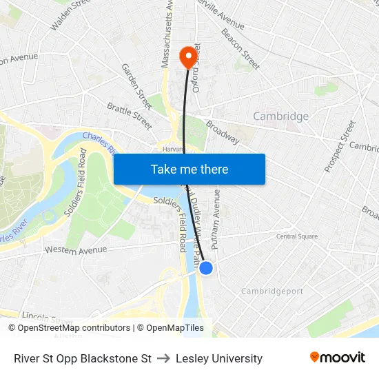 River St Opp Blackstone St to Lesley University map