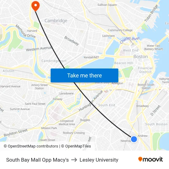 South Bay Mall Opp Macy's to Lesley University map