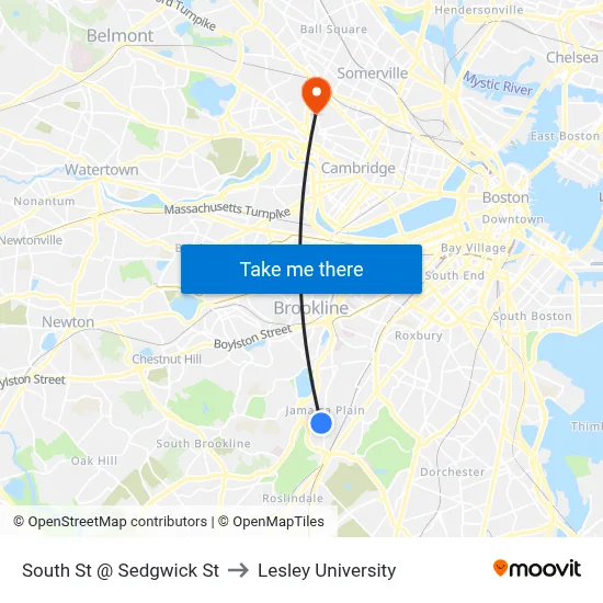 South St @ Sedgwick St to Lesley University map