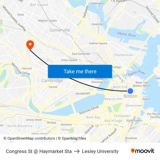 Congress St @ Haymarket Sta to Lesley University map