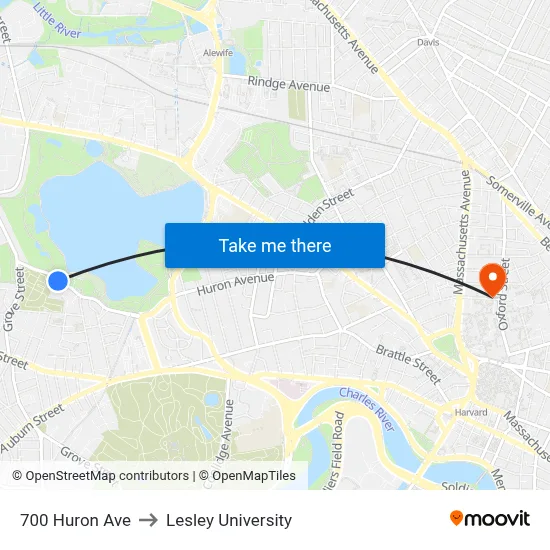 700 Huron Ave to Lesley University map