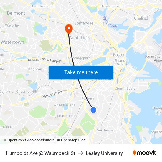 Humboldt Ave @ Waumbeck St to Lesley University map