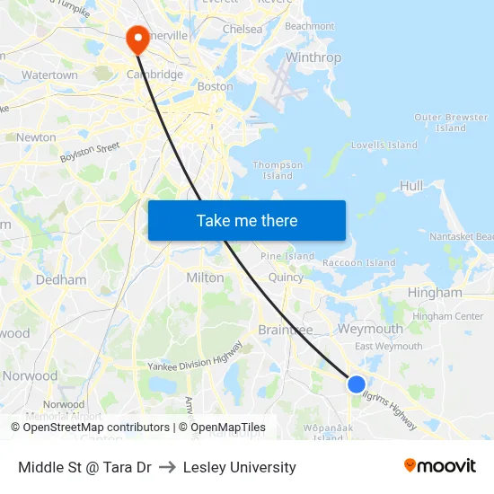 Middle St @ Tara Dr to Lesley University map
