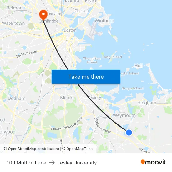 100 Mutton Lane to Lesley University map