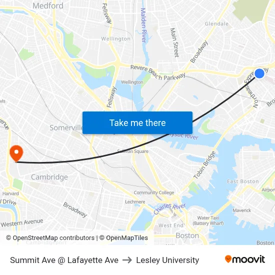 Summit Ave @ Lafayette Ave to Lesley University map