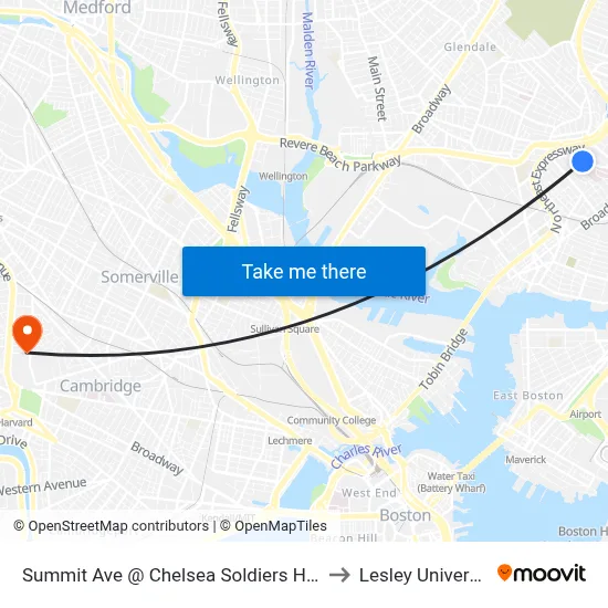 Summit Ave @ Chelsea Soldiers Home to Lesley University map