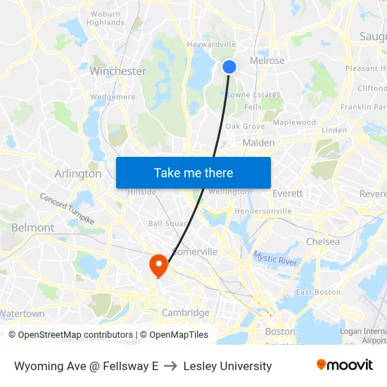 Wyoming Ave @ Fellsway E to Lesley University map