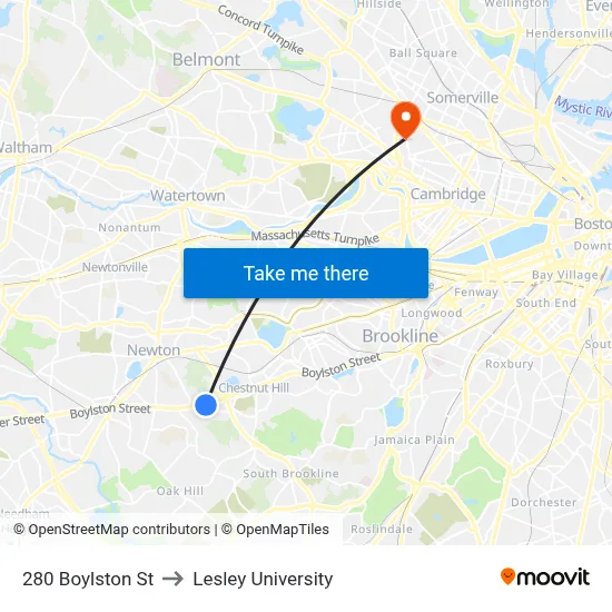 280 Boylston St to Lesley University map