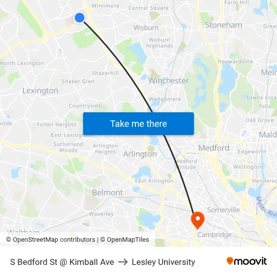 S Bedford St @ Kimball Ave to Lesley University map