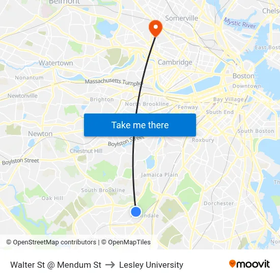 Walter St @ Mendum St to Lesley University map