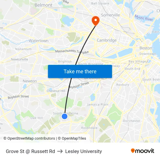 Grove St @ Russett Rd to Lesley University map