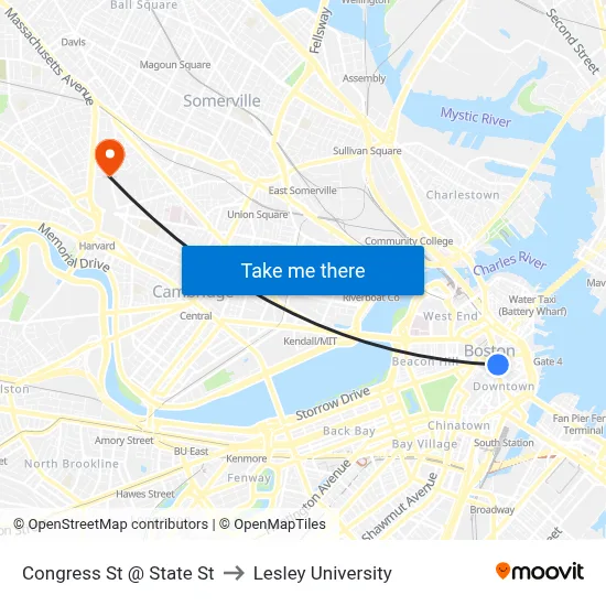 Congress St @ State St to Lesley University map