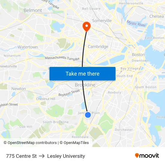 775 Centre St to Lesley University map