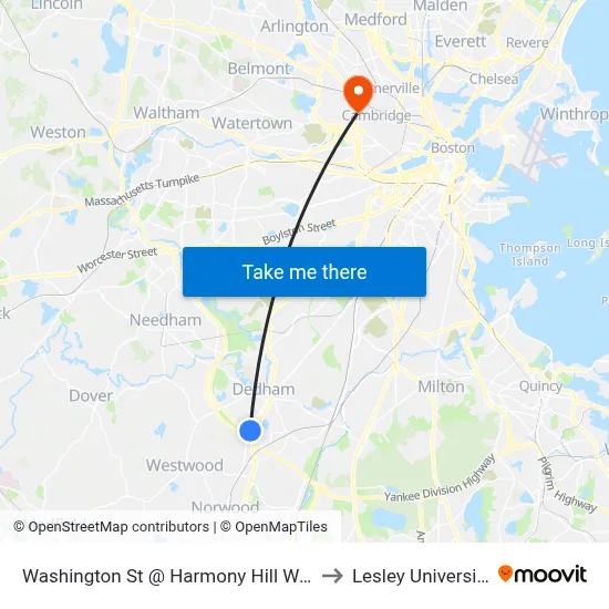 Washington St @ Harmony Hill Way to Lesley University map
