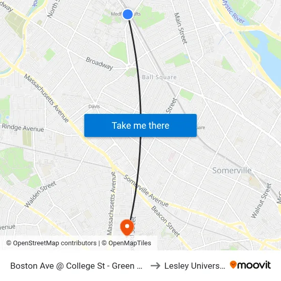 Boston Ave @ College Ave - Green Line to Lesley University map