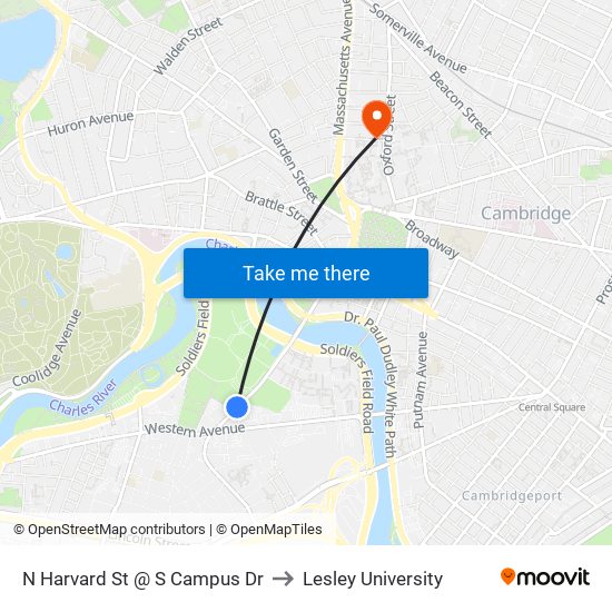 N Harvard St @ S Campus Dr to Lesley University map