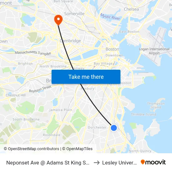 Neponset Ave @ Adams St King Square to Lesley University map