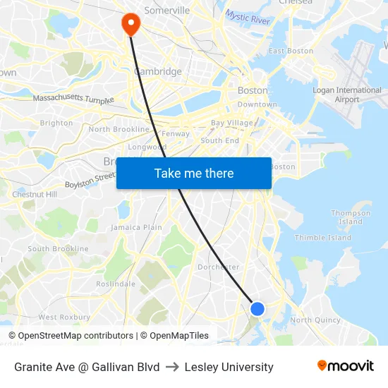 Granite Ave @ Gallivan Blvd to Lesley University map