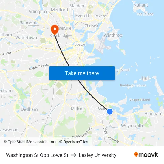 Washington St Opp Lowe St to Lesley University map