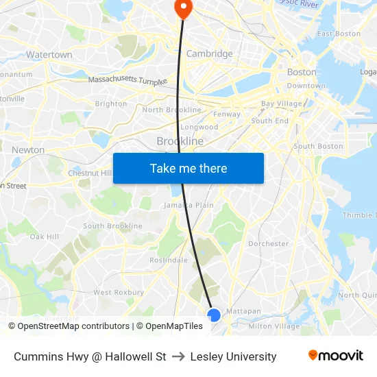 Cummins Hwy @ Hallowell St to Lesley University map
