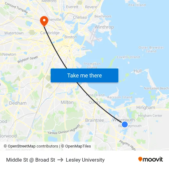 Middle St @ Broad St to Lesley University map