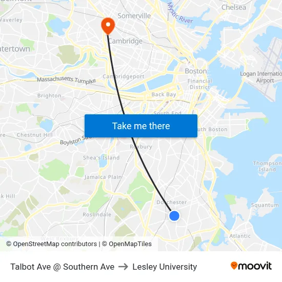 Talbot Ave @ Southern Ave to Lesley University map