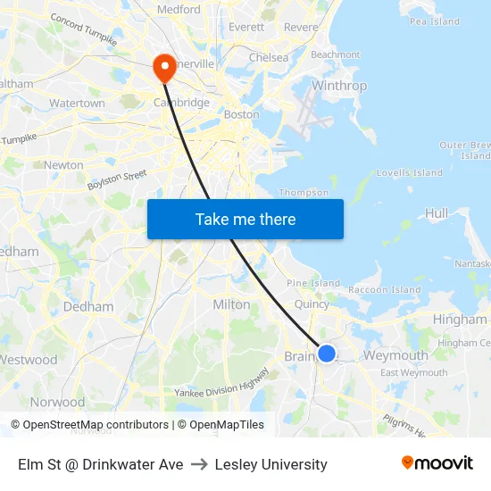 Elm St @ Drinkwater Ave to Lesley University map