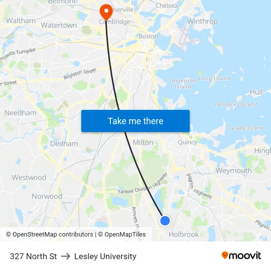 327 North St to Lesley University map