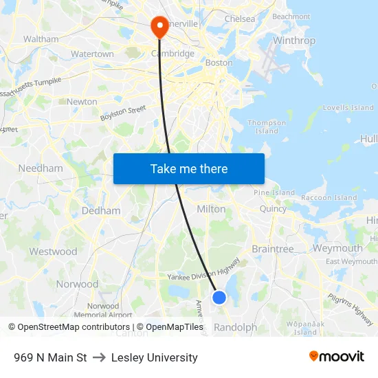 969 N Main St to Lesley University map